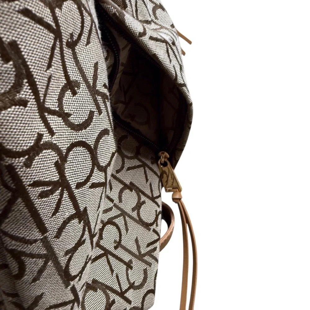 Calvin Klein Canvas khaki and tan signature logo shoulder/crossbody bag. NWOT - Picture 9 of 11